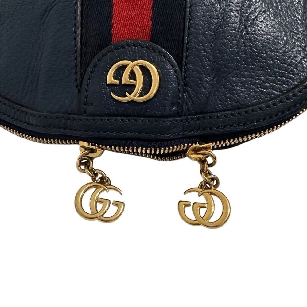 Gucci Navy Blue Leather Ophidia Dome Bag with Red Stripe - Picture 4 of 14